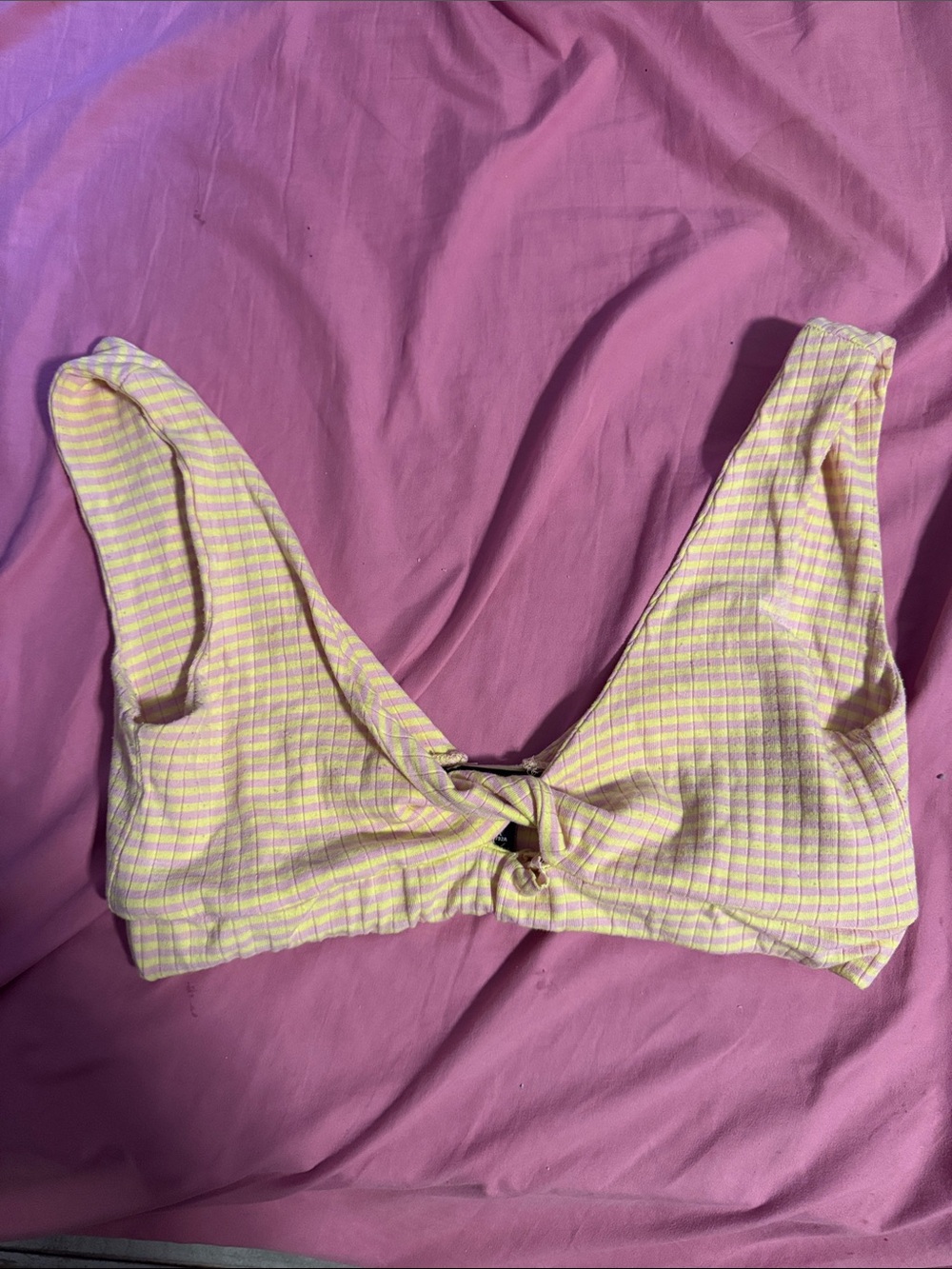 Forever 21 Yellow and Pink Striped Tie-Front Bralette